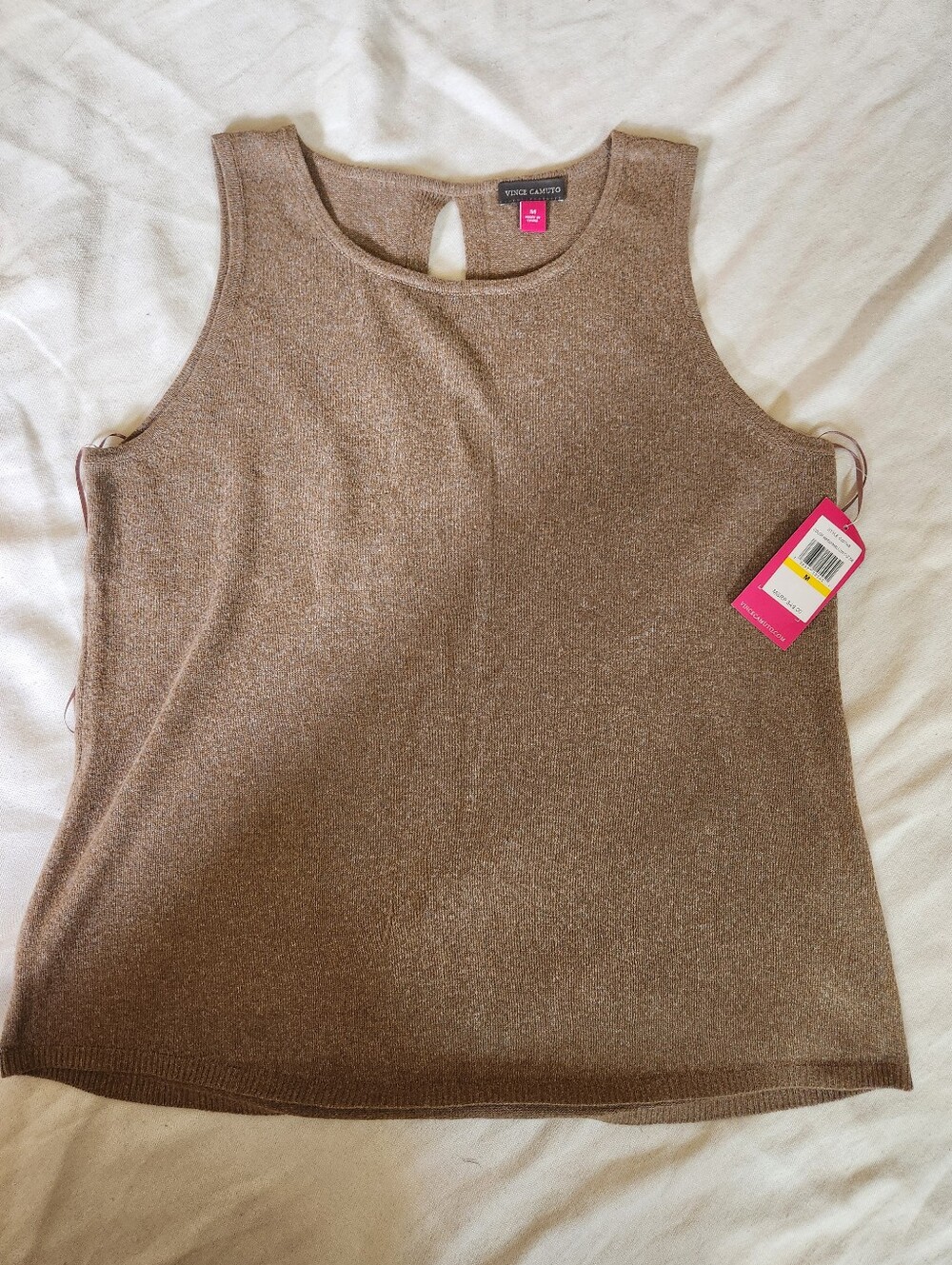 NWT Vince Camuto Sleeveless Knit Sweater Tank Cocoa Marshmallow Medium
